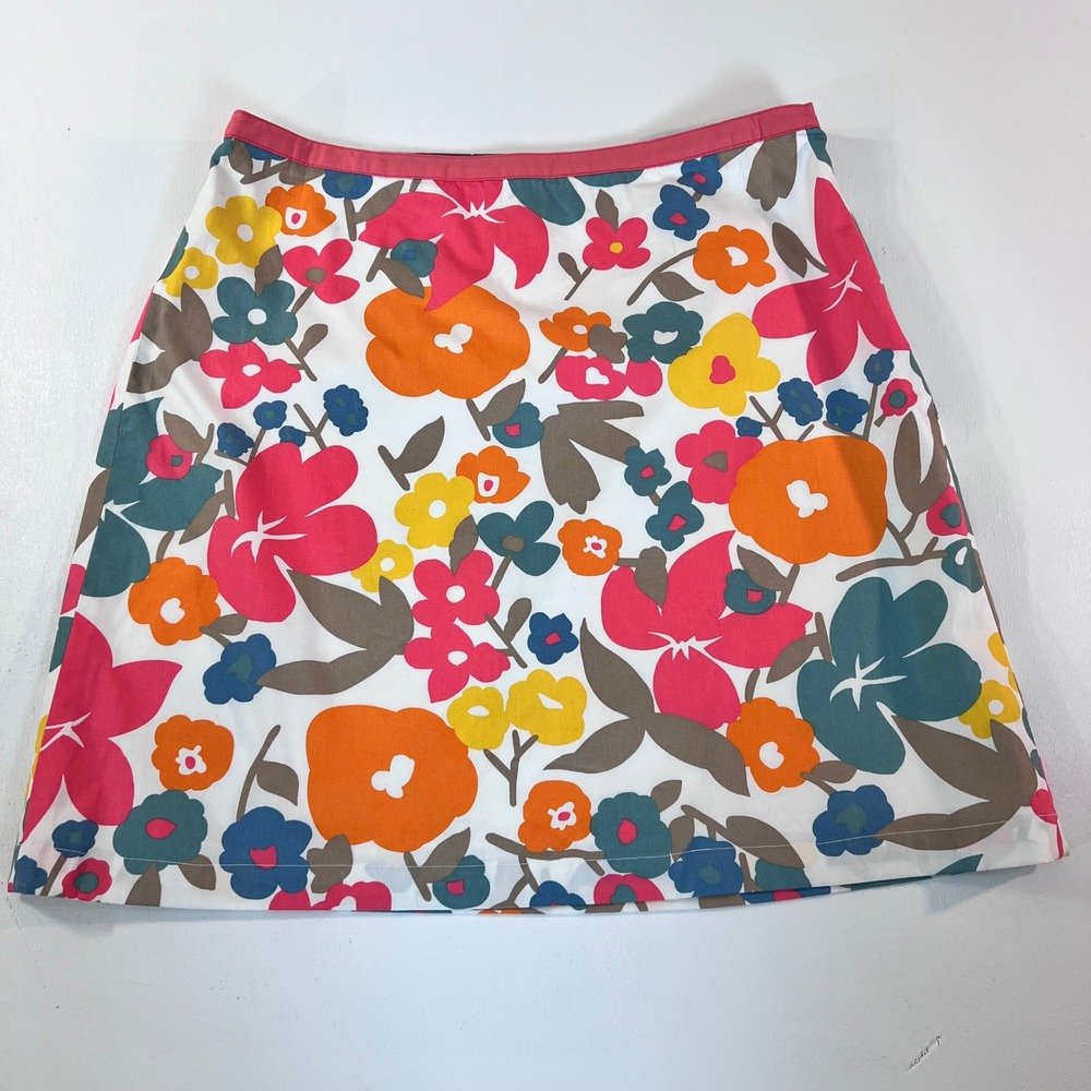 Boden Floral A-Line Skirt Size 12 Cotton Retro Mod Dopamine Multicolor